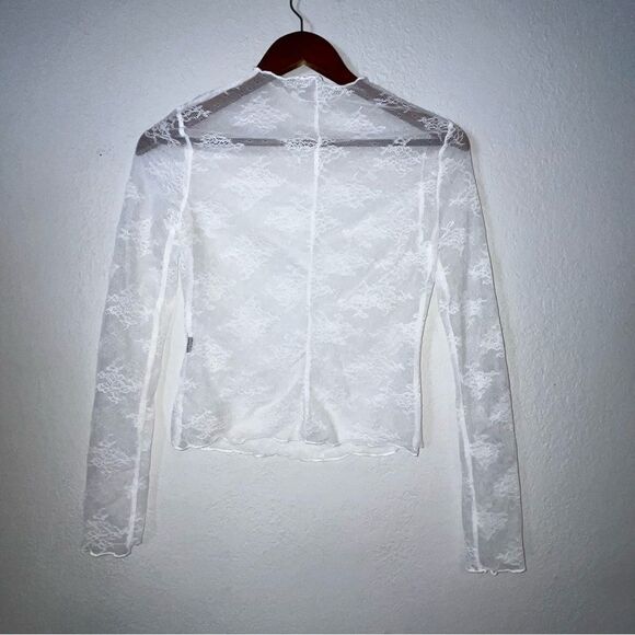 White Lace Long Sleeve Semi Sheer Top - Picture 6 of 6